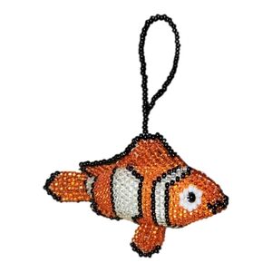 Handcrafted Beaded Clown Fish Ornament Orange and Black "Finding Nemo" Keychain